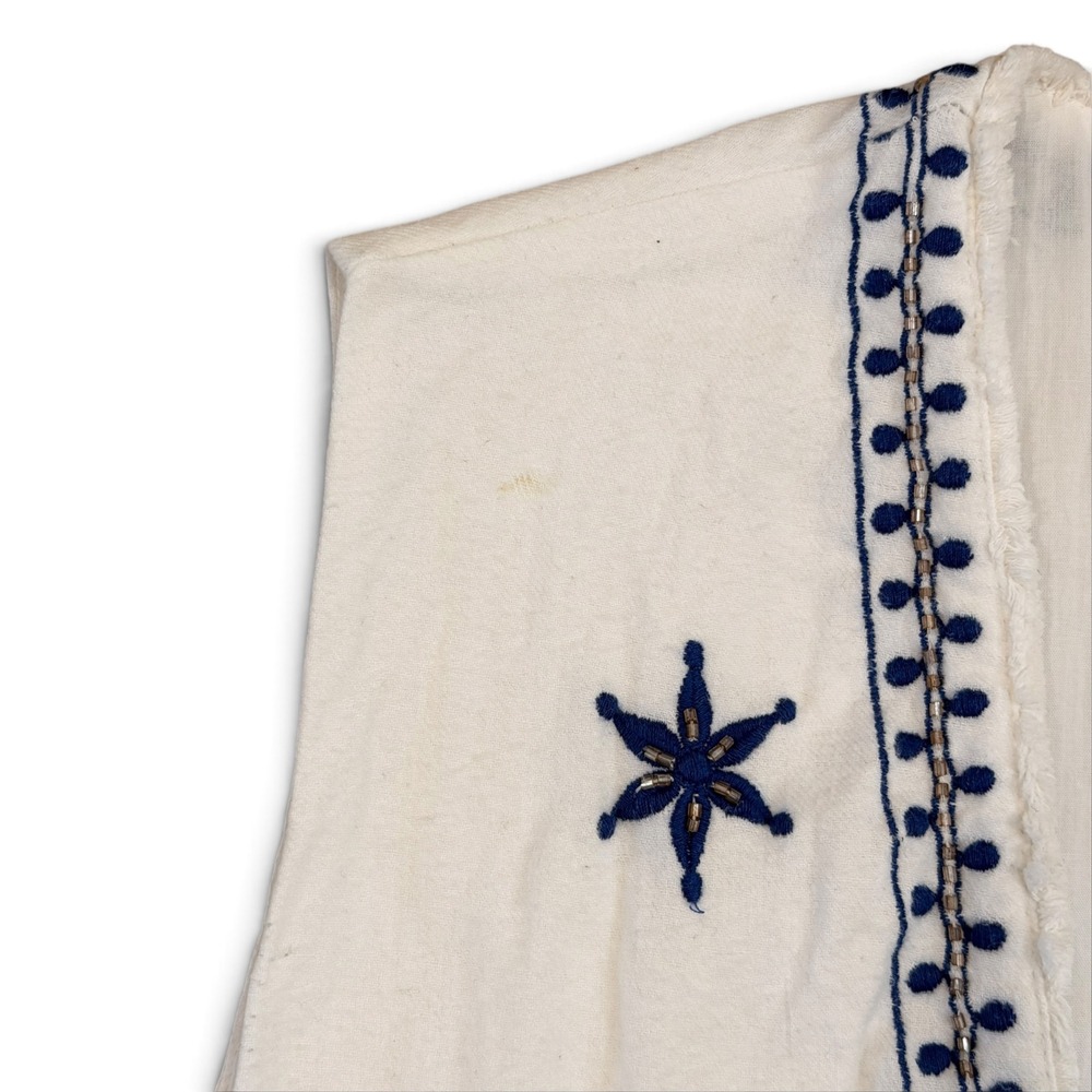Mango MNG White Embroidered Beaded Boho Celestial Vest Cotton Navy Blue Large - Picture 4 of 8